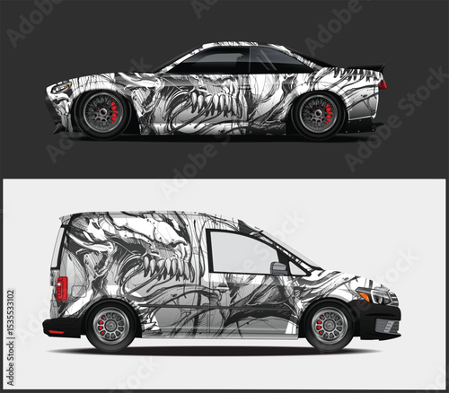 Abstract Black and White Car and Van Wrap Designs