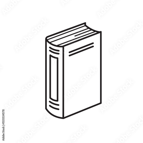Simple vector illustration of a closed book in black and white with detailed lines featuring a subtle shadow effect and elegant silhouette