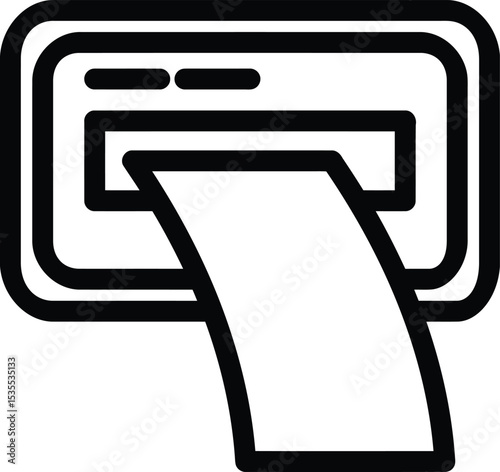 ATM Transaction: A simple line art illustration showcases an ATM with a cash withdrawal, symbolizing financial transactions and banking services.
