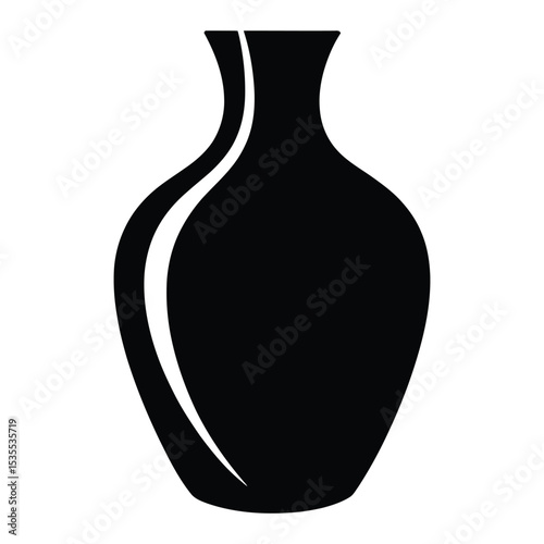 Pinched Narrow Neck Vase Silhouette, Vector, Illustration, Icon, Logo, White Background.