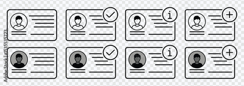 Male ID Card Icon Set – Driver’s License Identification Vector Symbols
