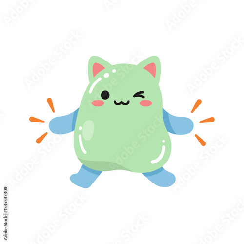 Funny cartoon green slime monster like a cat, design vector illustration