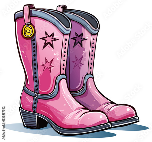 Cartoon pink cowboy boots clipart, isolated 