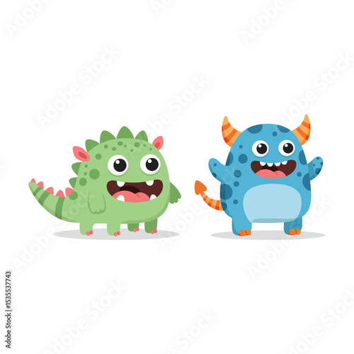 A funny cartoon monster character illustration with a cute smile, resembling a virus or bacterium, like a toy bug or scary alien dragon