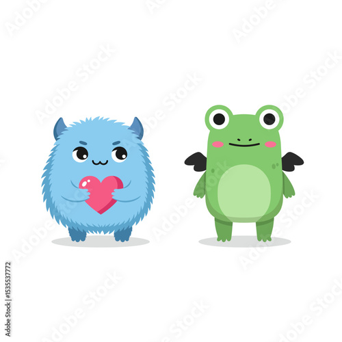 A funny set of cute baby monster cartoon character head icons, perfect for a child's design