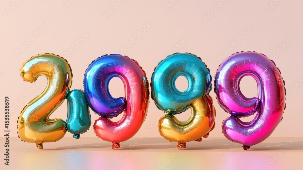 Fototapeta premium Festive 2099 New Year Balloons: Colorful Celebration and Future Vision
