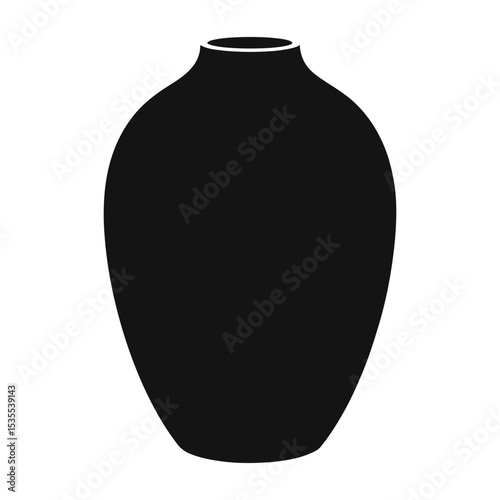 Smooth Oval Pillar Vase Silhouette, Vector, Illustration, Icon, Logo, White Background.
