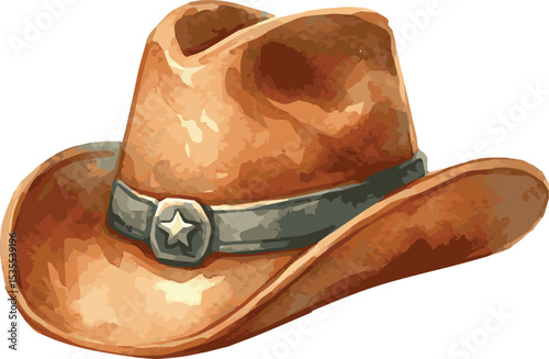 Vector watercolor painted illustration of a cowboy hat