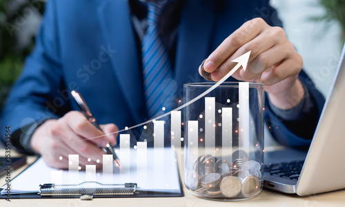 Foto Concept of saving provident fund for employees, indirect compensation after retirement, welfare for participation of business employees and employee provident fund