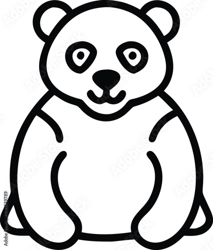 Adorable cartoon illustration of a sitting panda bear in simple black and white line art