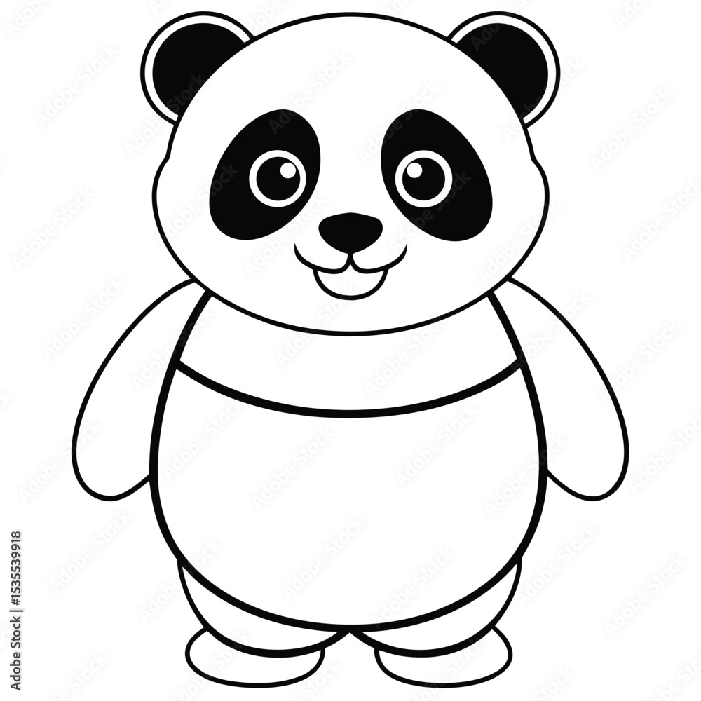 Naklejka premium Adorable cartoon panda bear illustration in black and white with friendly expression for design