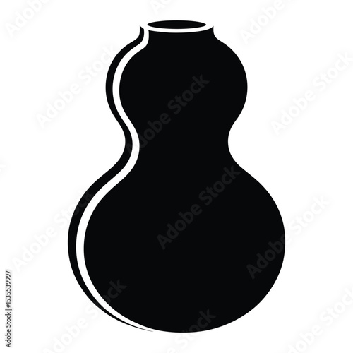 Smooth Gourd Shape Vase Silhouette, Vector, Illustration, Icon, Logo, White Background.