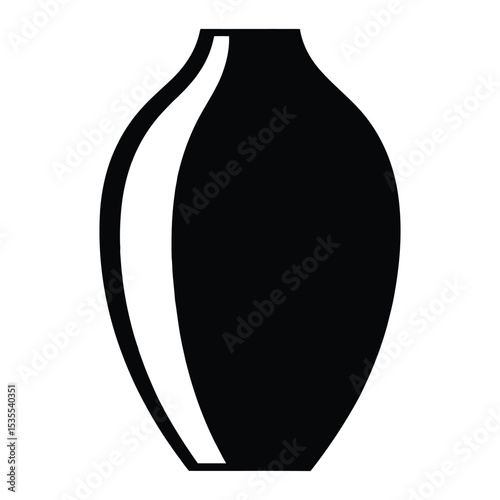Oblong Spheroid Vase Silhouette, Vector, Illustration, Icon, Logo, White Background.