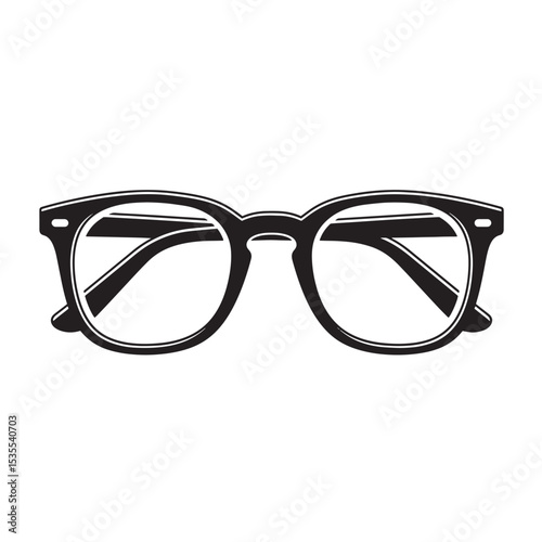 A minimalist black and white silhouette illustration depicting stylish eyeglasses perfect for fashion or design projects.