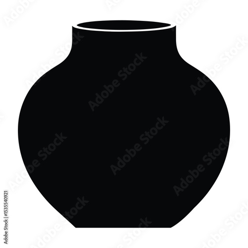 Raw Edge Ceramic Vase Silhouette, Vector, Illustration, Icon, Logo, White Background.