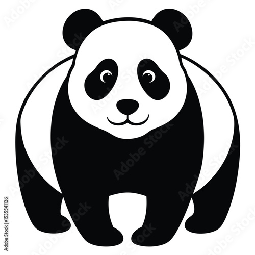 Adorable panda bear cartoon illustration standing with a friendly smiling expression on white background