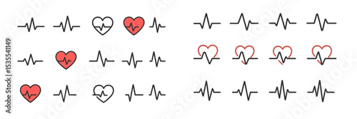 Various heartbeat and heart symbol designs in red and black colors during a creative digital art session