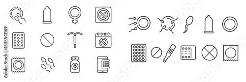 Collection of icons representing sexual health and contraception methods with various symbols and designs
