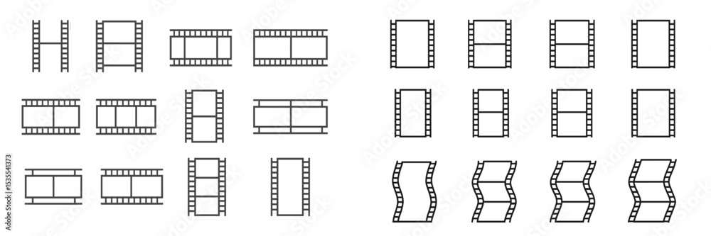 Fototapeta premium Various film strip designs showcasing different formats and orientations in a simple graphic style