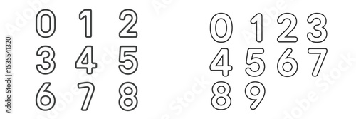 Collection of simple outline numbers displayed in two grids for educational purposes and design applications