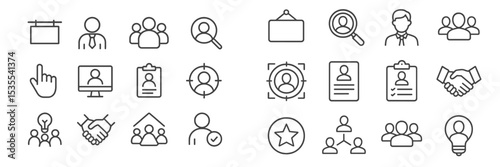 Icons representing various business activities and human interactions suitable for digital and print media