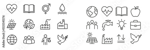 Icons representing health, education, sustainability, and equality in a modern design for various concepts