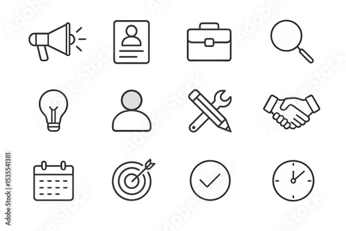Collection of icons representing various professional concepts in a minimalistic design ideal for business and career development