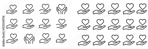 Collection of hand-drawn heart icons representing love and care in a minimalist style suitable for various designs and projects