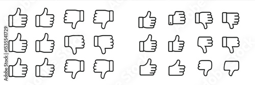 Thumbs up and thumbs down symbols arranged in a grid pattern, showcasing positive and negative feedback in a minimalistic style
