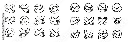 Collection of diverse hand illustrations representing different forms of embraces and connections among people