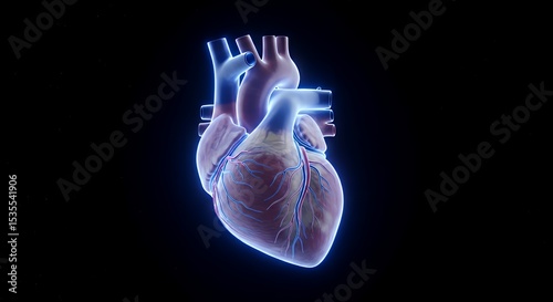 Realistic Human Heart with Blue Veins on Black Background
