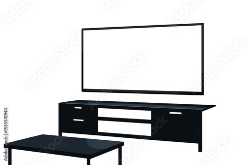 Modern living room setup with wall-mounted television and sleek furniture design