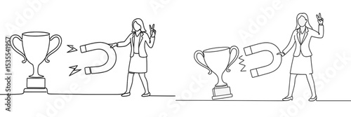 Magnetically attracting success with determination and strategy in a minimalist illustration