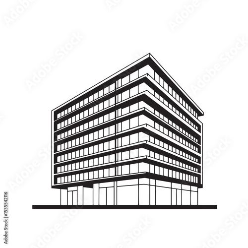 Black and white modern building silhouette representing architecture construction and business concept graphic illustration
