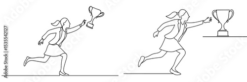 Celebrating achievement with excitement during a race towards a trophy at an event