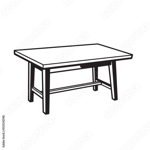 Black and white silhouette illustration featuring a detailed drawing of a rectangular table design suitable for interior design concepts