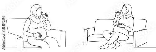 Pregnant women relaxing at home while enjoying drinks and sharing moments of connection in a cozy setting