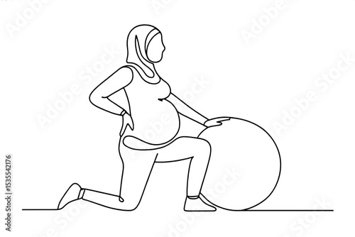 Pregnant woman practicing exercise with stability ball indoors for fitness and health