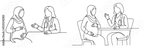 Discussion between a doctor and a pregnant woman in a clinic before delivery in a calm environment