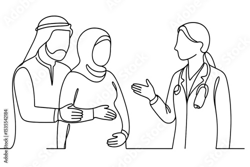 Expectant couple consulting with healthcare provider about pregnancy and prenatal care in a modern clinic