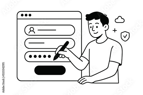 User filling out online form for account registration, emphasizing data security and user-friendly design