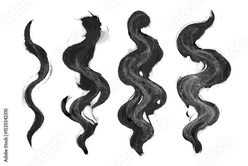 Flowing strands of hair in various shades and styles showcased on a white background