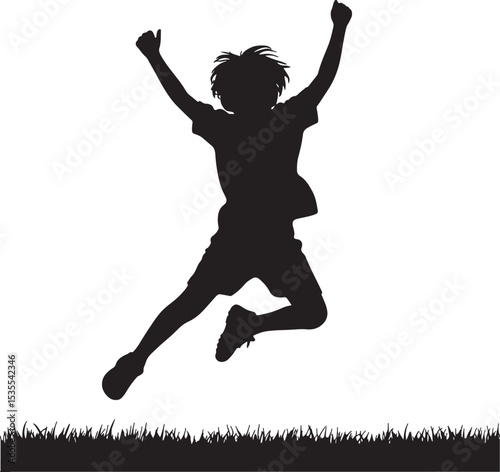 Joyful Child Jumping in Grass | Childhood Freedom Silhouette Vector