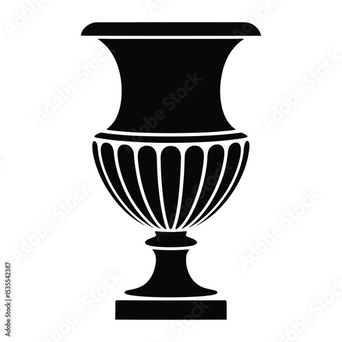 Pedestal Urn Vase Silhouette, Vector, Illustration, Icon, Logo, White Background.