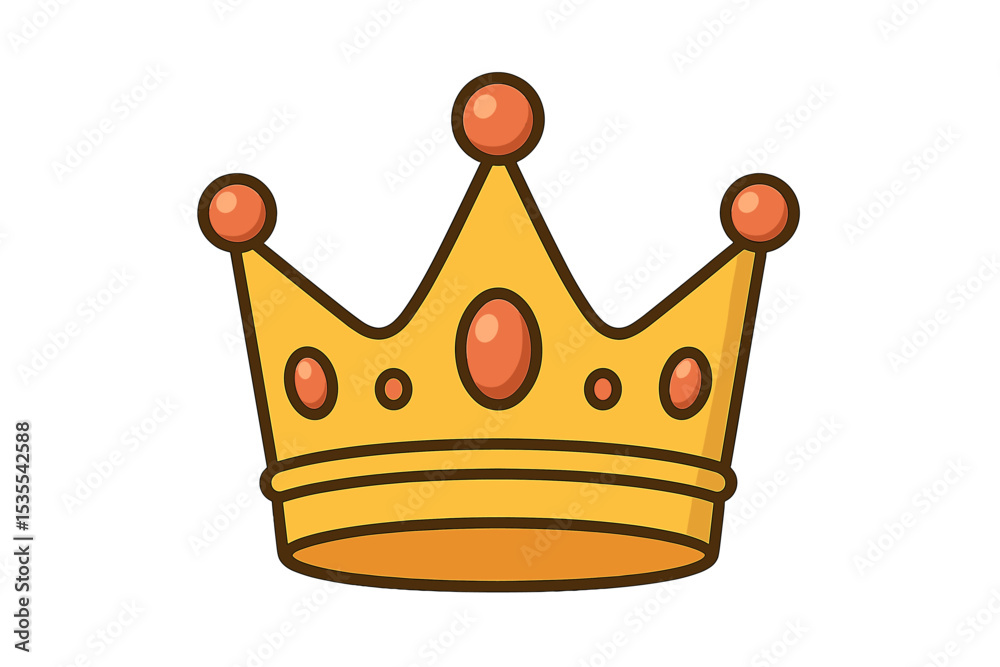 Bright yellow crown with orange jewels sits in a simple design perfect for children's celebrations or princess themes