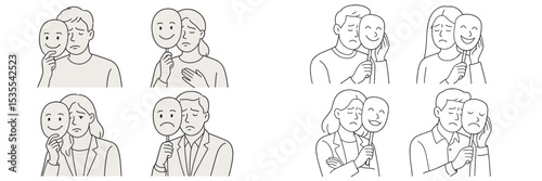 Emotional expressions of joy and sadness depicted through masks in interpersonal interactions
