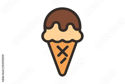 Delicious ice cream cone with chocolate and vanilla swirl on a sunny day at the park