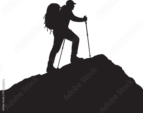 Hiker on Mountaintop Reaching Summit | Adventure & Exploration Silhouette