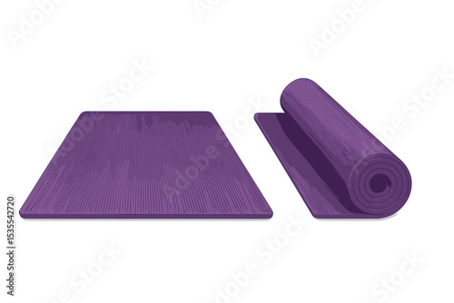 Yoga mat in vibrant purple color rolled and flat on a clean surface ideal for fitness routines and stretching exercises
