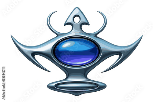 Abstract blue gemstone design featuring metallic elements and sharp contours in a modern artistic style